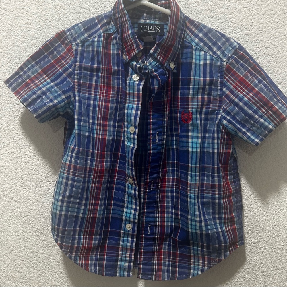 BOGO free Chaps Kids Button Down Plaid Shirt - Blue and Red